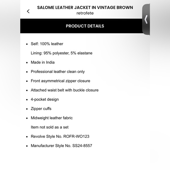 Retrofete Salome Leather Jacket in Vintage Brown- NWT M - Picture 4 of 10